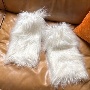 White Faux Fur Leg Warmers